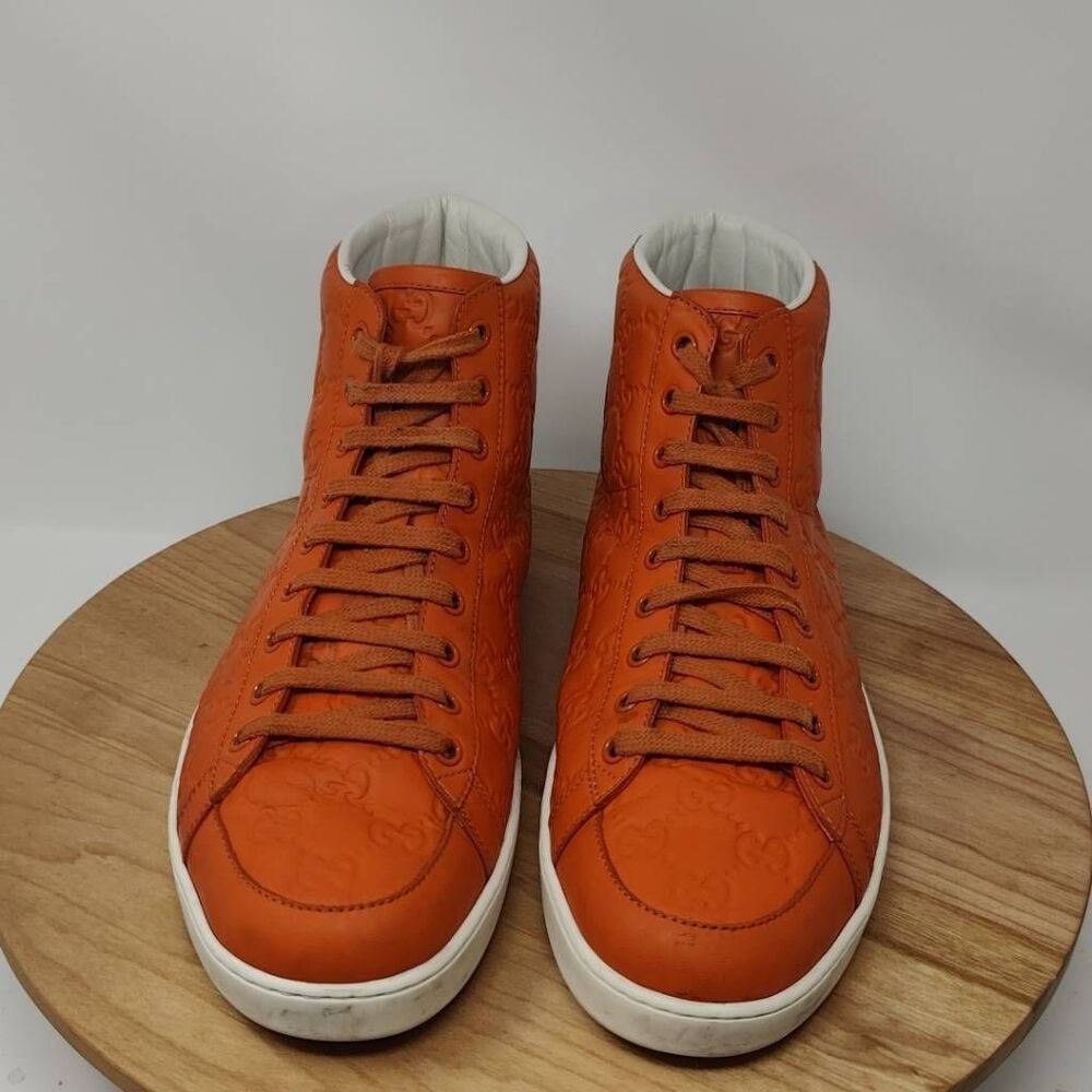 Gucci Orange Embossed High-Top Sneakers - Picture 2 of 12